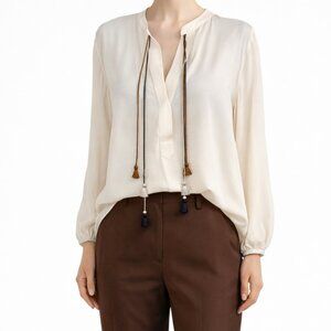 Silvia Tcherassi cream fringe tassels blouse size L